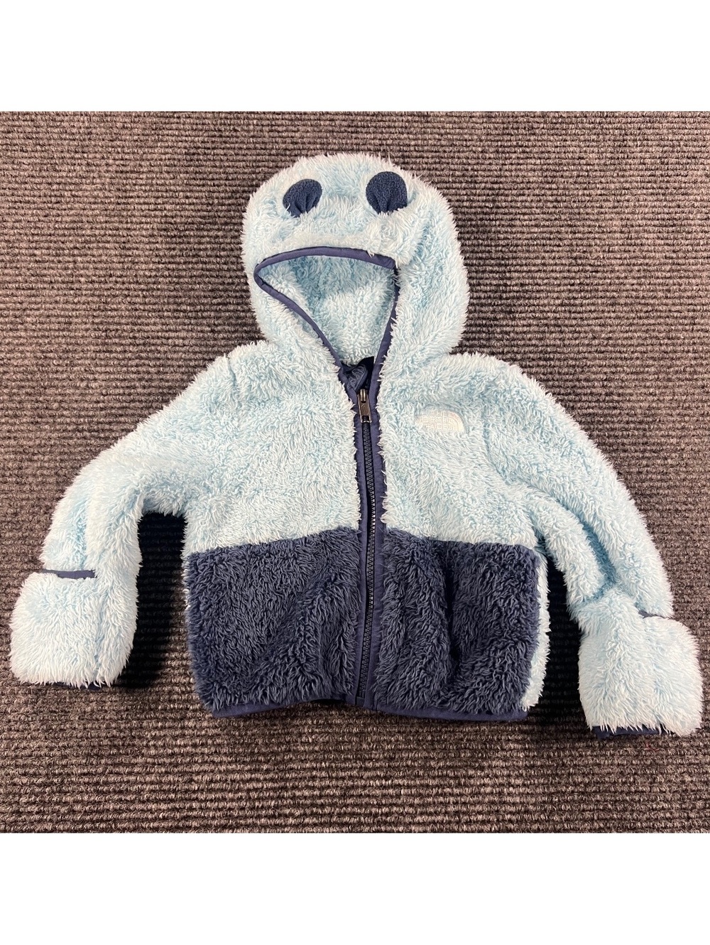 The North Face Baby 6-12 month Fuzzy Sherpa Blue Fleece zip up Jacket with Hood